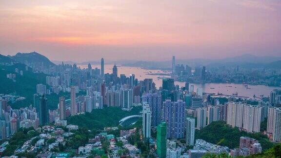 从白天到夜晚时光流逝香港岛的景色