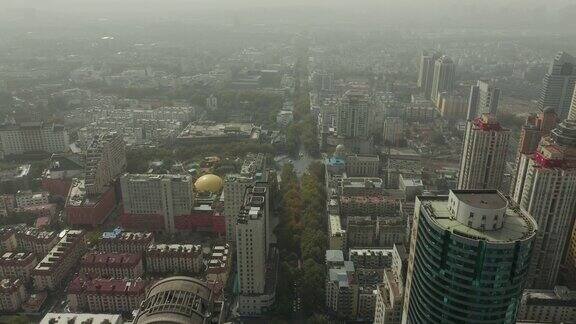 晴天雾霾南京市区航拍全景4k中国