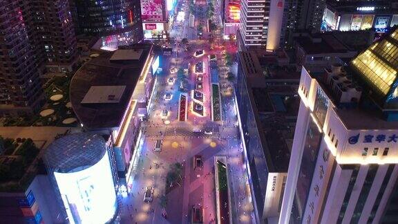 夜间照明深圳市著名商业街航拍全景4k中国