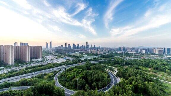 南京河西新城城市景观的时间流逝日落中国