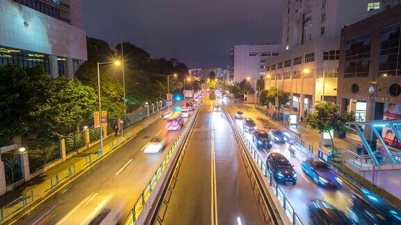 延时拍摄:澳门城市景观夜间主要街道