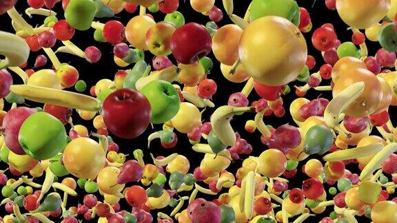循环视频落下的水果与Alpha通道3D渲染