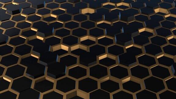 简单的3d黑色六边形几何形状与金色边界豪华未来主义背景