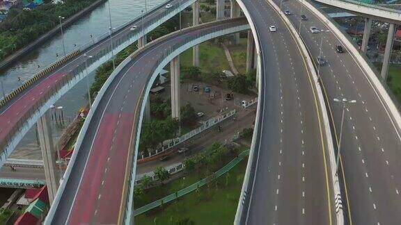 飞越泰国首都曼谷市区多车道高速公路4k视频