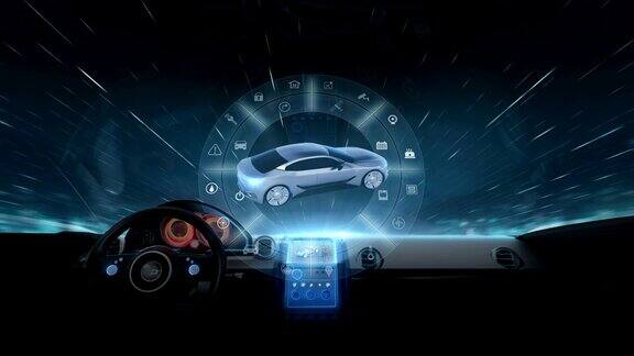 未来混合动力汽车内置各种智能物联网图标物联网
