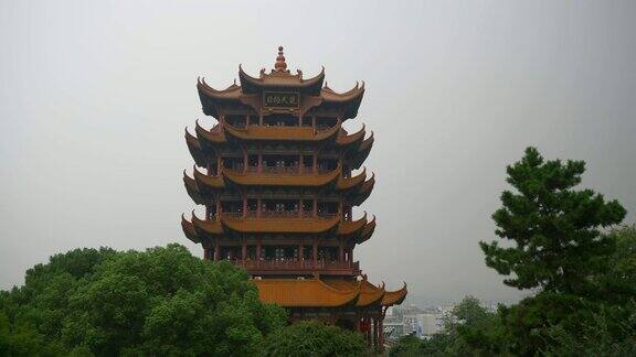 白天时间武汉市最著名的寺庙前全景4k中国