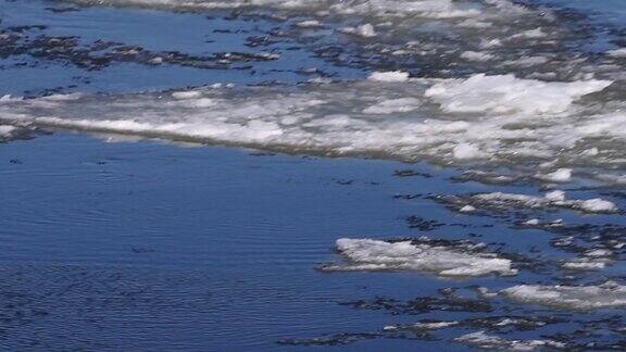 蒙特利尔圣劳伦斯冰川在强大的水流下移动