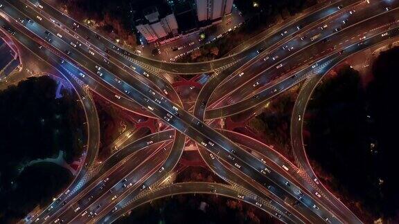 夜间上海高速公路鸟瞰图全景拍摄