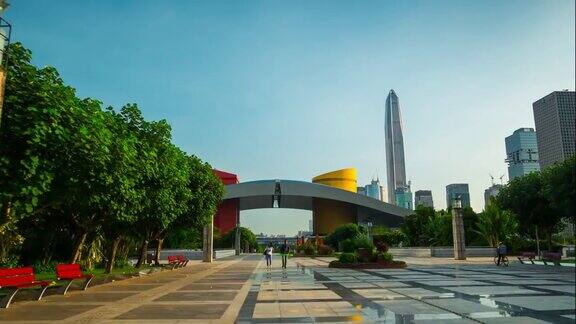 阳光明媚的一天深圳中央公园广场市民中心步行全景4k时间流逝中国