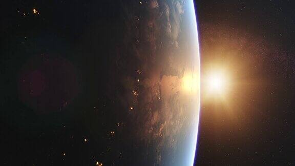从太空俯瞰地球的美丽日出