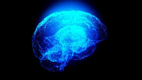 蓝色旋转磁共振扫描人脑发光粒子循环药物镜头