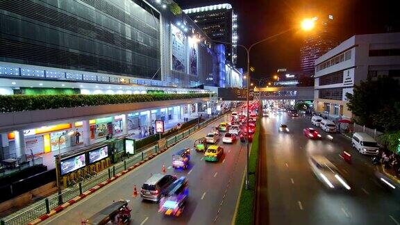 夜间延时曼谷交通曼谷中心泰国