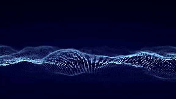 粒子的音乐波大数据可视化抽象的蓝色背景与动态波3d渲染