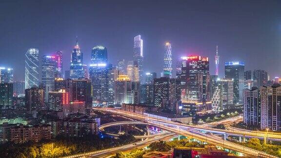 夜间的广州和天桥中国