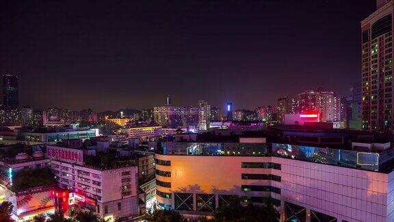 夜光深圳天台城市景观全景4k时间流逝中国