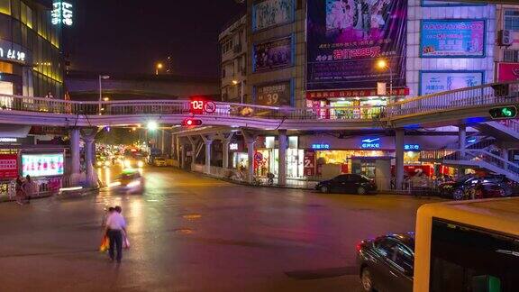 武汉城市夜景时间照明交通街道全景4k时间流逝中国