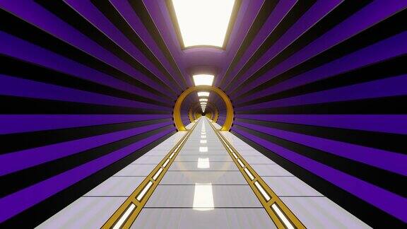 紫色和金色明亮的未来走廊背景VJ循环在4K
