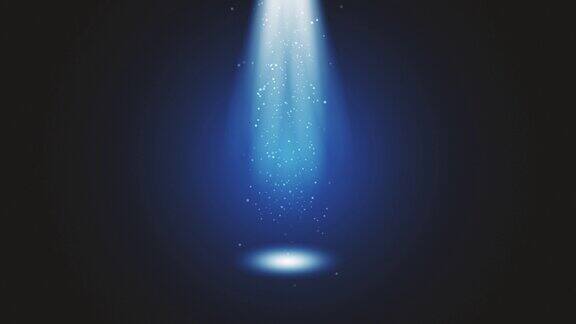 舞台灯光在蓝色演播室闪烁大聚光灯从空中照亮了这景色舞台上闪烁着光芒的灯光所有的灯光都聚集在一个点上表演艺术派对灯光事件庆典UFO瞬间移动