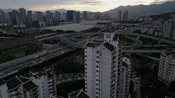 高角度观景城市立体高架道路景观