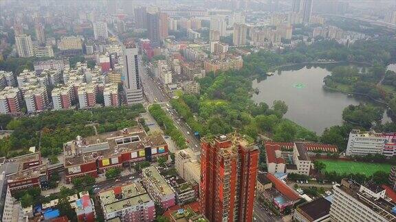 白天武汉城市景观公园湖泊航拍全景4k中国