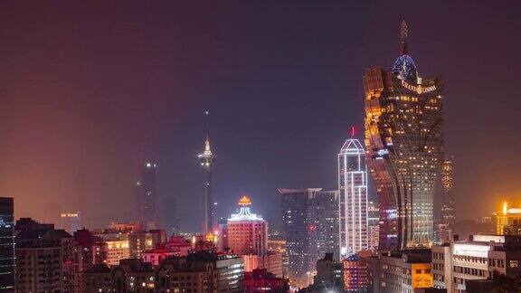 澳门中国城市在黄昏的时间流逝