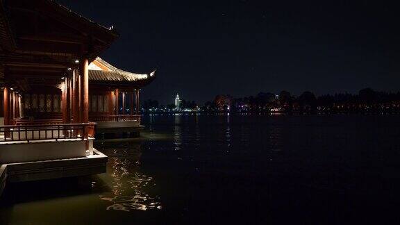 南京夜景时间著名的湖滨公园国家观景台全景4k中国