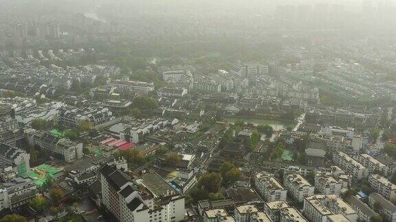 白天时间雾霾南京著名老城区全景4k中国