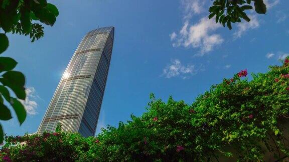 晴天深圳城著名建筑顶部全景4k时间推移中国