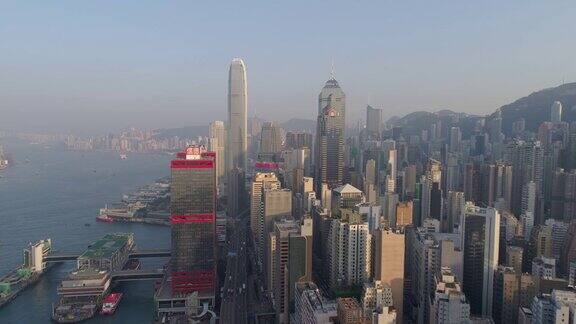 日落光香港城市维多利亚港工业湾空中全景4k中国