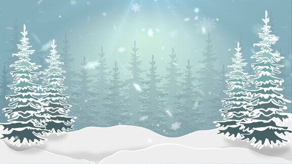 冬天和圣诞节的背景与雪花飘落的动画