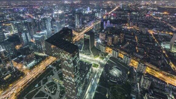 北京CBD地区夜间鸟瞰图北京中国