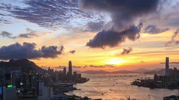 时间流逝:香港维多利亚港日落