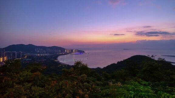 日落天空三亚著名的公园观景台湾全景4k时间推移海南岛中国