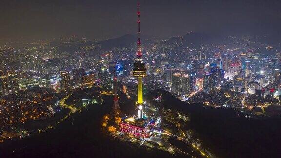 航拍韩国首尔市中心夜景