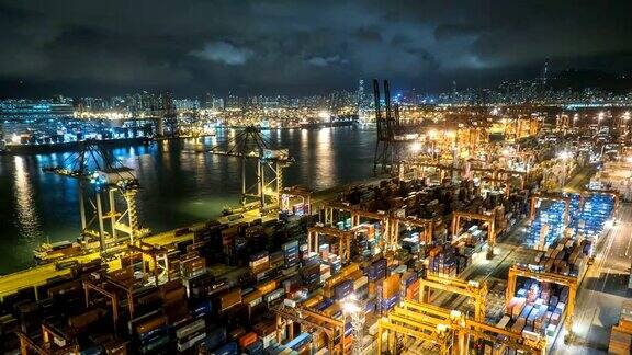 4K时间间隔-香港国际货柜码头之夜