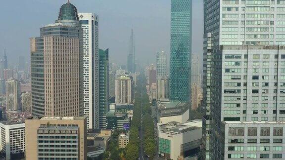 晴天南京市区商业中心交通街道航拍全景4k中国