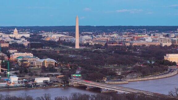 日落时分林肯纪念堂华盛顿纪念碑和美国国会大厦的城市景观美国华盛顿特区