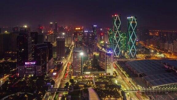 中国白天到晚上日落深圳城市屋顶全景4k时间流逝