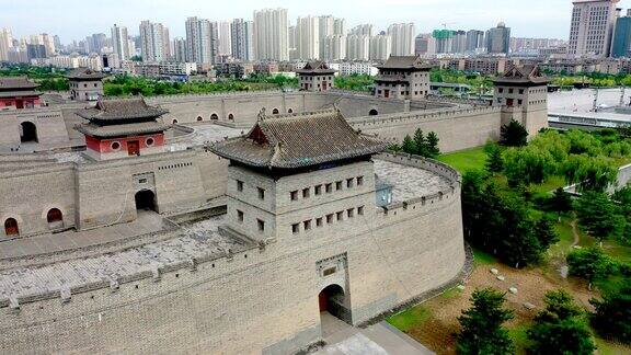 中国山西大同古城航拍图