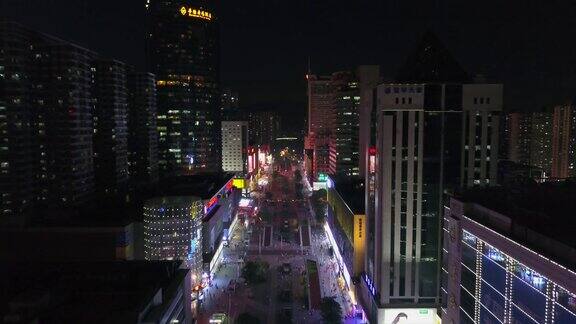中国夜景照亮了深圳著名的步行街4k航拍全景