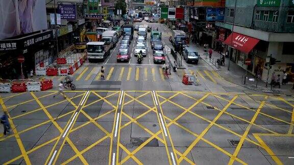 香港街头的汽车和人时光流逝