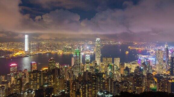 时间推移:香港城市夜景多云
