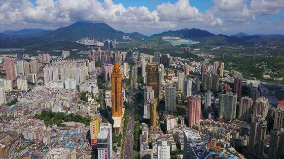 中国晴天深圳市景市区交通道路航拍全景4k