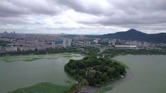 南京玄武湖城市全景航拍照片