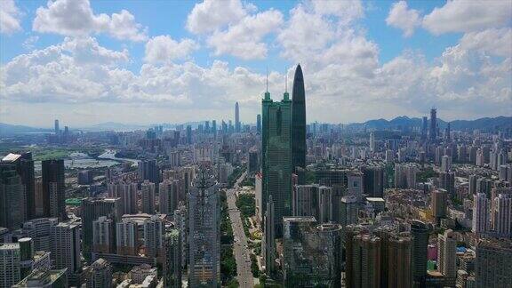 中国晴天深圳市景市区交通道路航拍全景4k