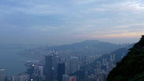 中国日落天空香港城市观景台著名的海湾全景4k