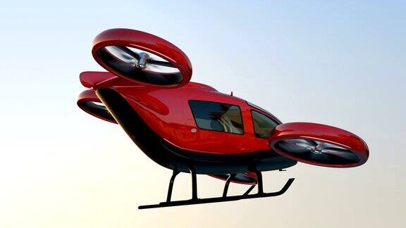 金属红色无人驾驶无人机在空中飞行