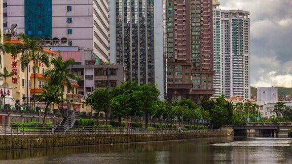 天深圳城市景观市中心运河全景4k时间的中国