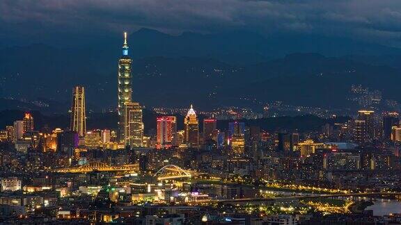 从白天到晚上的延时鸟瞰商务区在台北市台湾