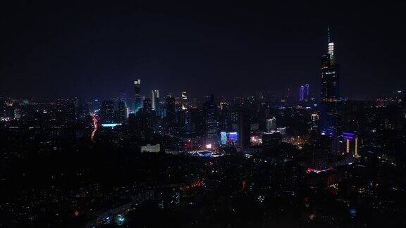 南京市区夜景照亮4k中国航拍全景